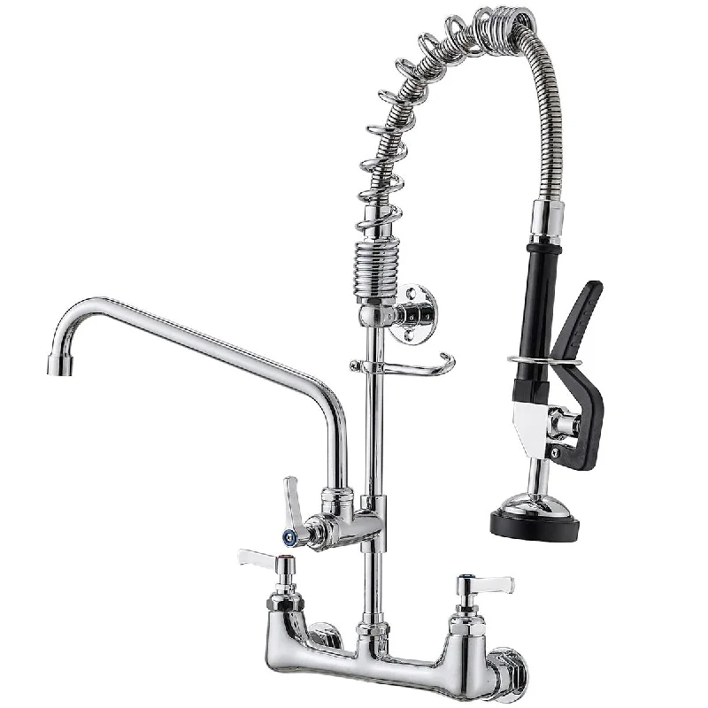 Commercial Faucet with Sprayer 20" Height Wall Mount Kitchen Sink Faucet with Pre-Rinse Sprayer 8" Adjustable Center