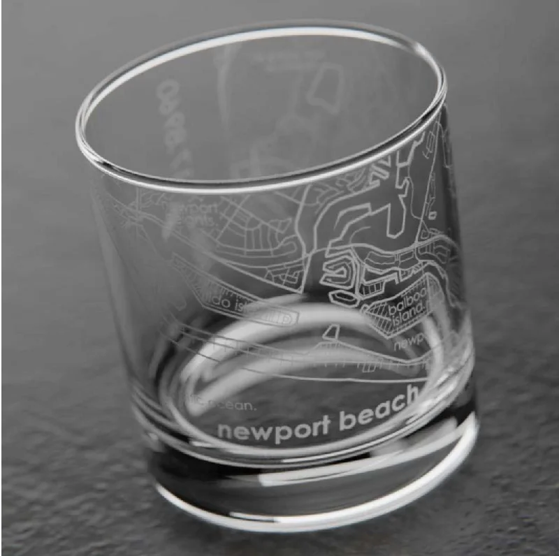 D Newport Beach CA Map Rocks Whiskey Glass