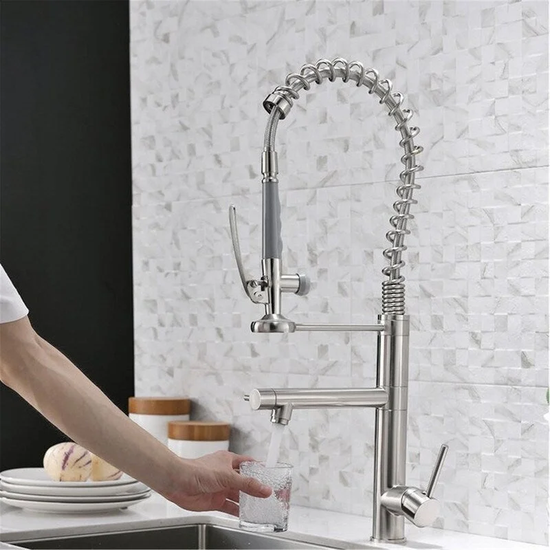 EPOWP Pull Down Sprayer Spring Kitchen Sink Faucet Brushed Nickel