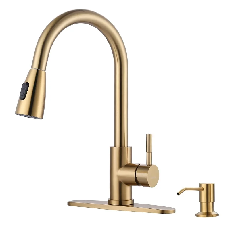 Gold Kitchen Faucet with Soap Dispenser, Stainless Steel Kitchen Faucet for Sink, Single Handle Kitchen Sink Faucet with Sprayer