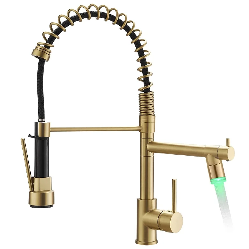 Gold Kitchen Faucet with Sprayer, Modern Single Handle Spring Gold Kitchen Sink Faucet