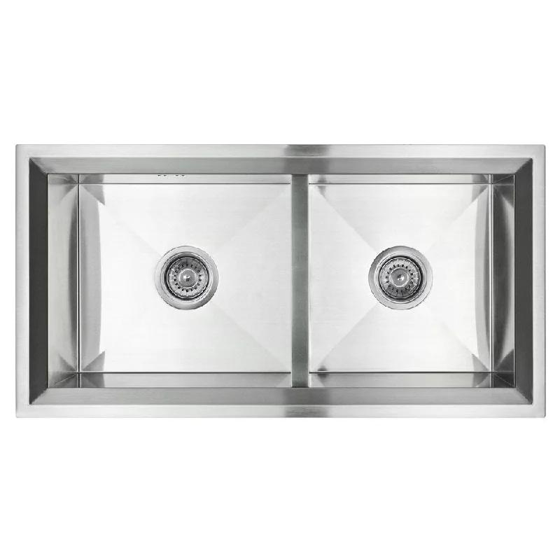 Golden Vantage Stainless Steel 34-inch Double Bowl Undermount Kitchen Sink - Silver