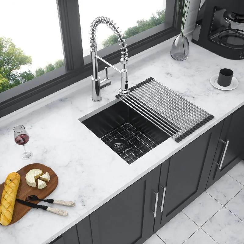 Gunmetal Black Stainless Steel Single Bowl Undermount Kitchen Sink with Accessories