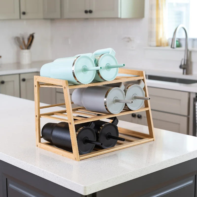 Honey-Can-Do Natural Bamboo 3-Tier Bottle and Tumbler Organizer