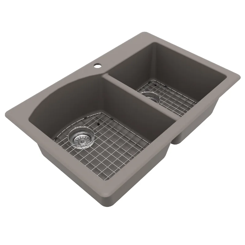 Karran Drop-In Quartz 33 in. 1-Hole 60/40 Double Bowl Kitchen Sink Kit