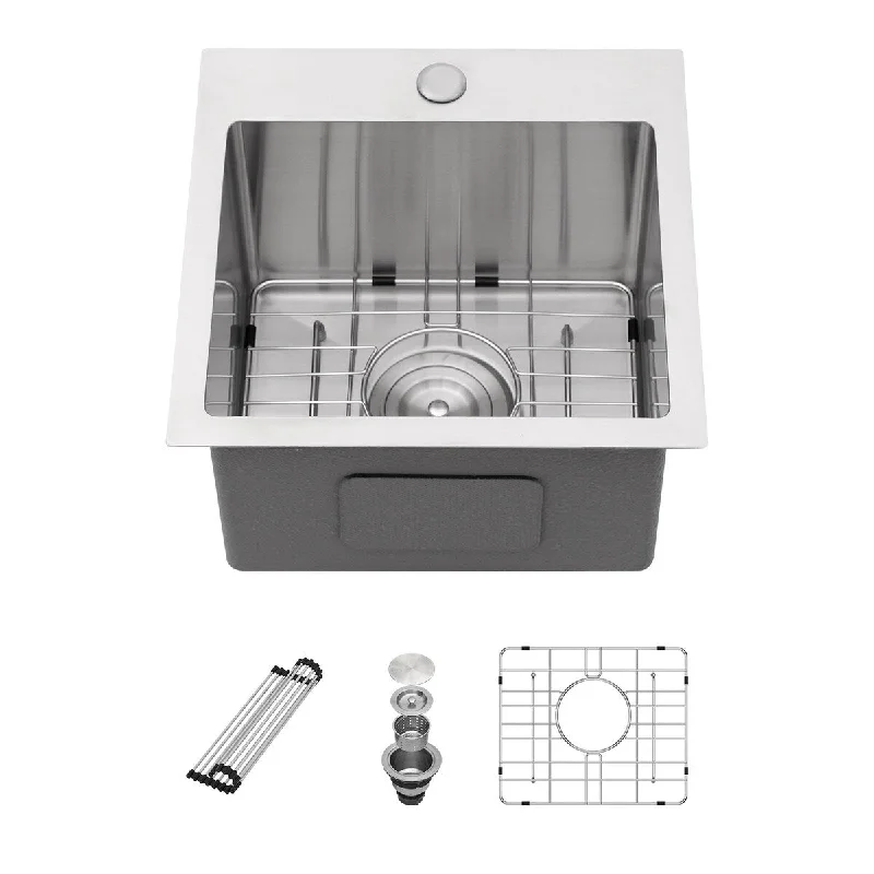 Kichae Bar Sink 15 inch Square Drop-in Prep Kitchen Sink - 15"x15"x9"