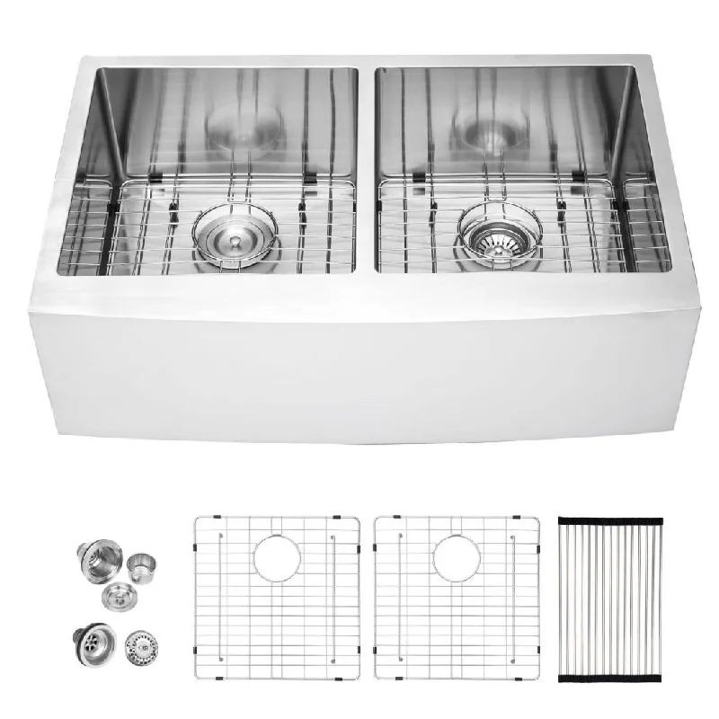 Kichae Farmhouse Sink 33 Inch 16 Gauge Stainless Steel Double Bowl 50/50 Kitchen Sink - 33"x21"