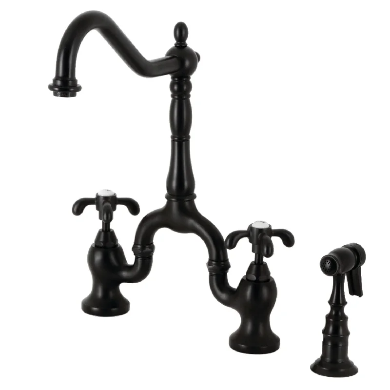 Kingston Brass French Country Bridge Kitchen Faucet with Brass Sprayer