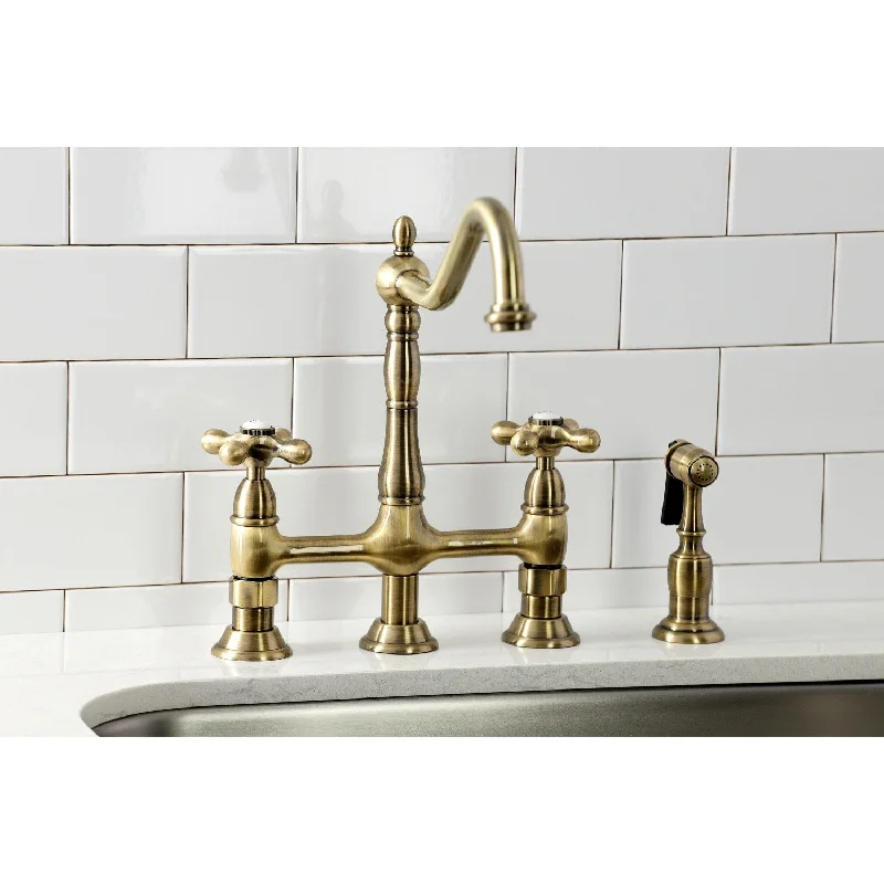 Kingston Brass Heritage Bridge Kitchen Faucet with Brass Sprayer