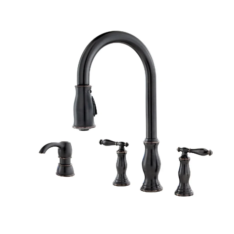 Kitchen Faucet with Pull Down Sprayer and Soap Dispenser, 2-Handle, High Arc, Tuscan Bronze Finish, F5314HNY