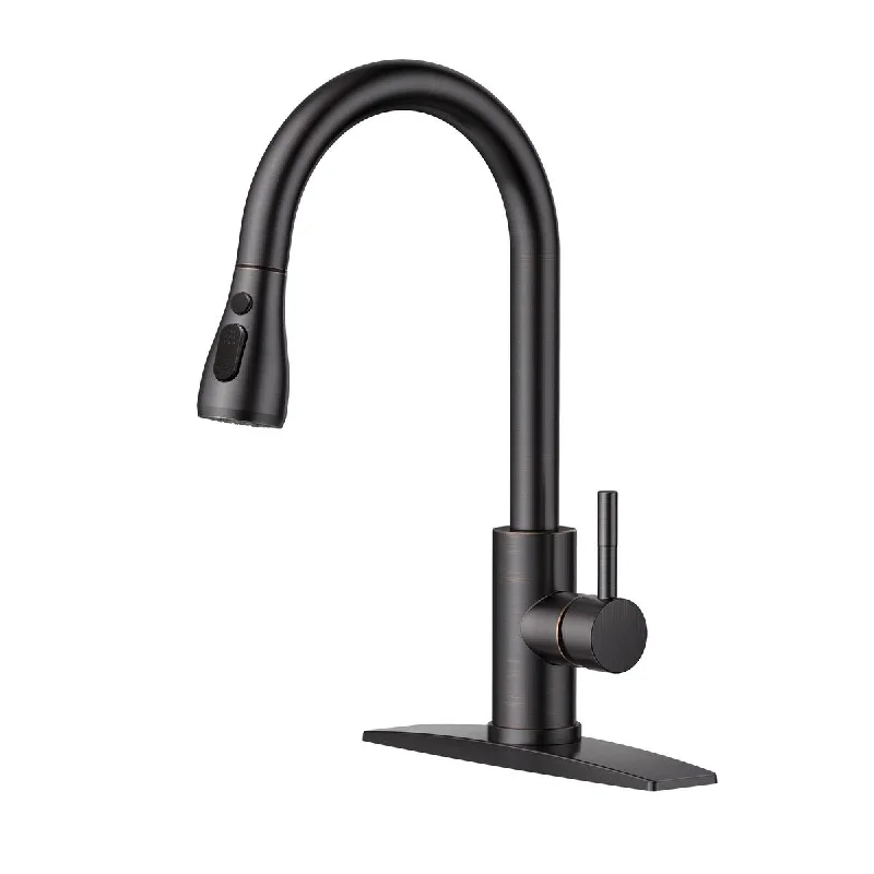 Kitchen Faucet with Pull Down Sprayer, High Arc Single Handle Kitchen Sink Faucet with Deck Plate, Commercial Kitchen Faucets