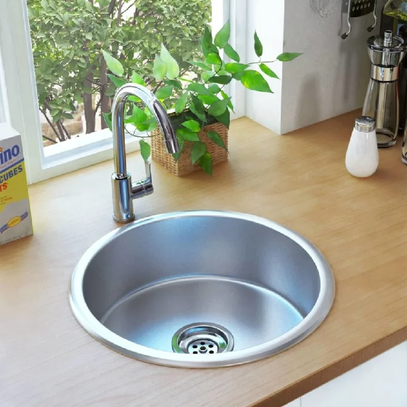 Kitchen Sink with Strainer and Trap Stainless Steel - as picture