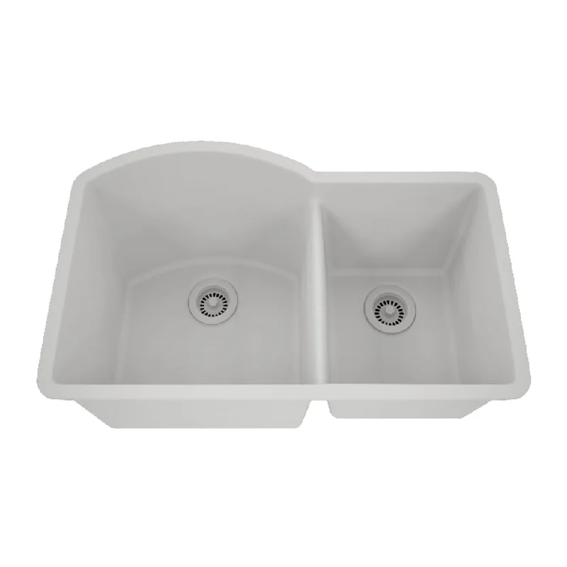 Lexicon 32 Inch Platinum Quartz Composite Drop-in Undermount Double Bowl White Kitchen Sink LP-7030-W-SO