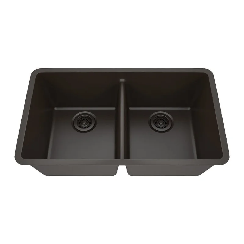 Lexicon Double Bowl 50/50 Granite Kitchen Sink - 19" W x 32" L x 9.75" H