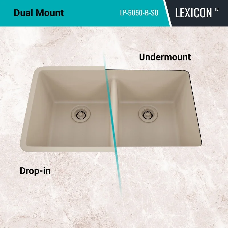 Lexicon Double Bowl 50/50 Undermount Granite Kitchen sink - 19" W x 32" L x 9.75" H