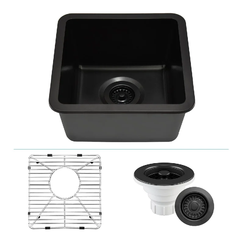 Lexicon Undermount Quartz 15 Inch Single Bowl Kitchen Sink Kit