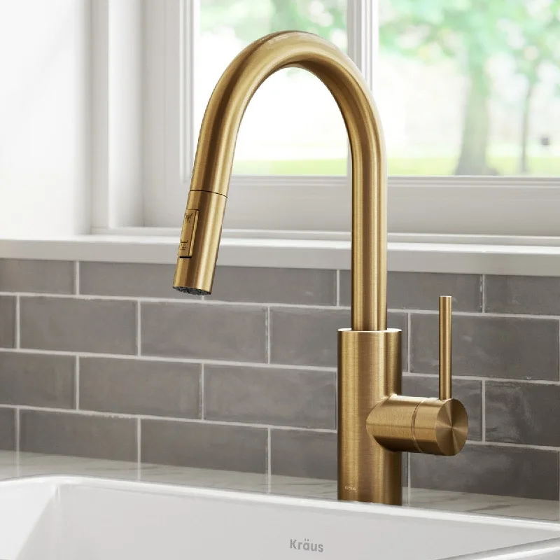 Oletto Single Handle Pull Down Kitchen Faucet in Brushed Brass Finish