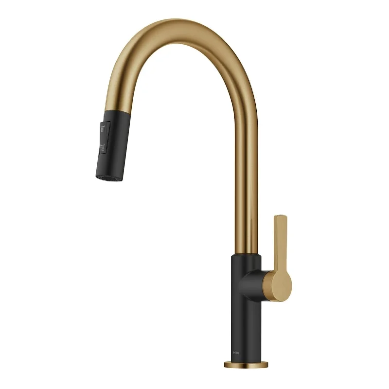 Oletto Single Handle Pull-Down Kitchen Faucet in Brushed Brass / Matte Black, KPF-2820BBMB, 17 inch