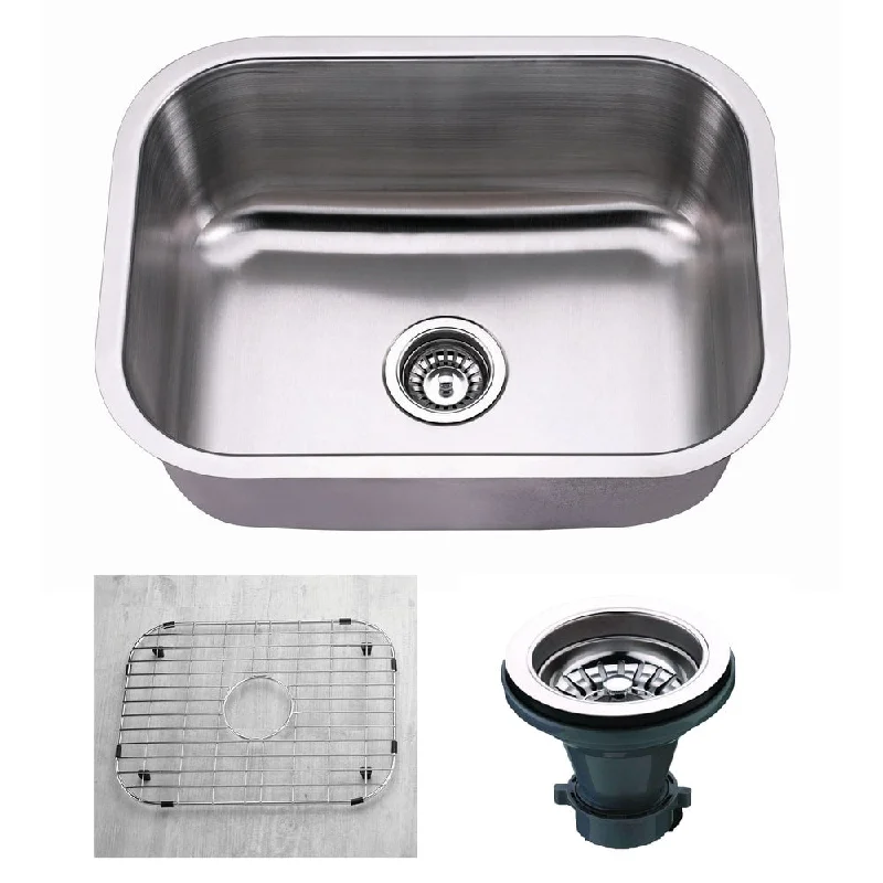 Premium Undermount 18 Gauge Stainless Steel 23" Single Bowl 8" Deep Kitchen Sink with Grid and strainer