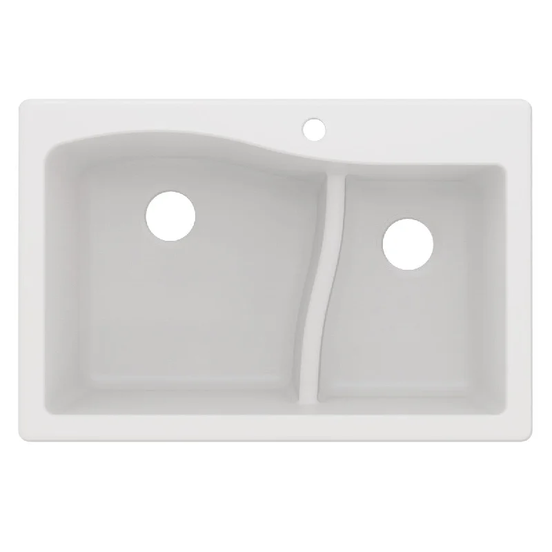 Quarza 33 Dual Mount 60/40 Double Bowl Granite Kitchen Sink in White