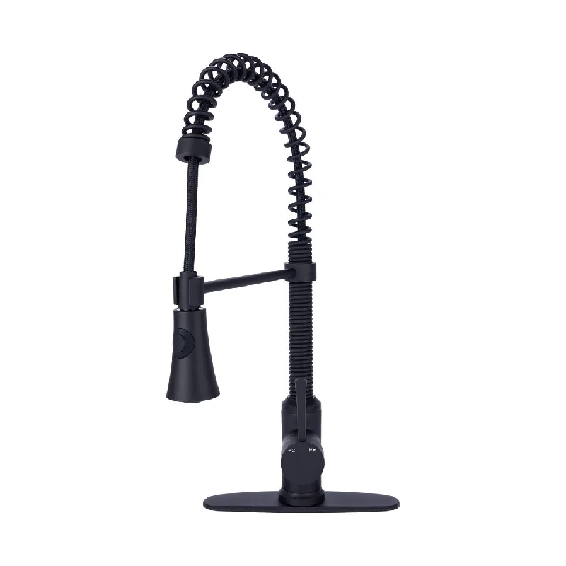 Residential 3-Hole Spring Kitchen Faucet Cone Sprayer in Matte Black