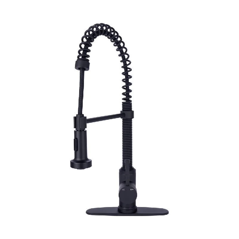 Residential 3-Hole Spring Kitchen Faucet Flat Sprayer in Matte Black