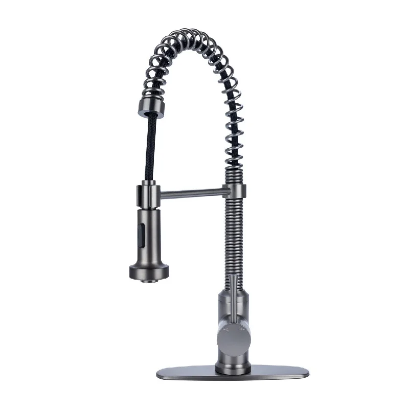 Residential Spring Kitchen Faucet with 2 Spray Heads in Pewter