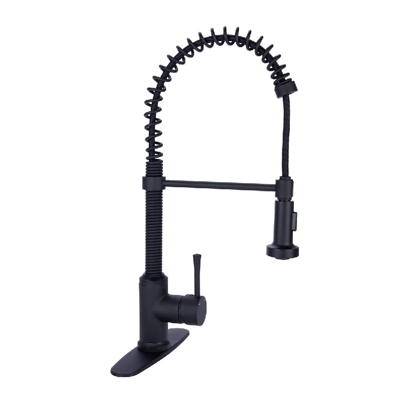 Residential Spring Pull Down Kitchen Faucet with Two Spray Heads in Matte Black