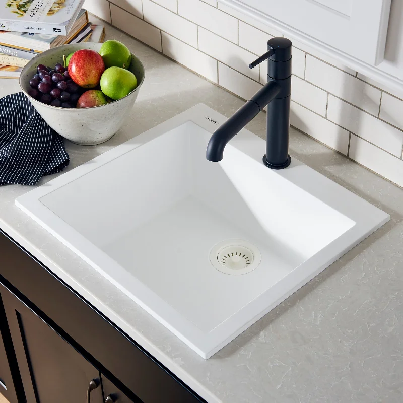 Ruvati 23 x 20 inch epiGranite Drop-in Topmount Granite Composite Single Bowl Kitchen Sink - Arctic White - RVG1023WH