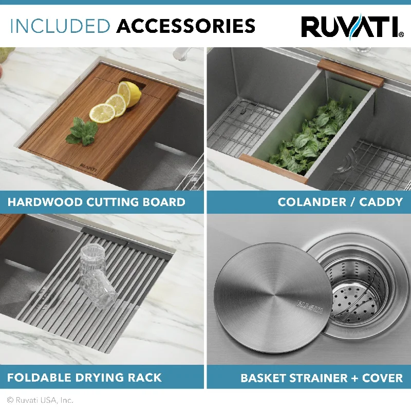 Ruvati 30-inch Workstation Rounded Corners Undermount Ledge Kitchen Sink with Accessories - 30 x 19 - 30 x 19