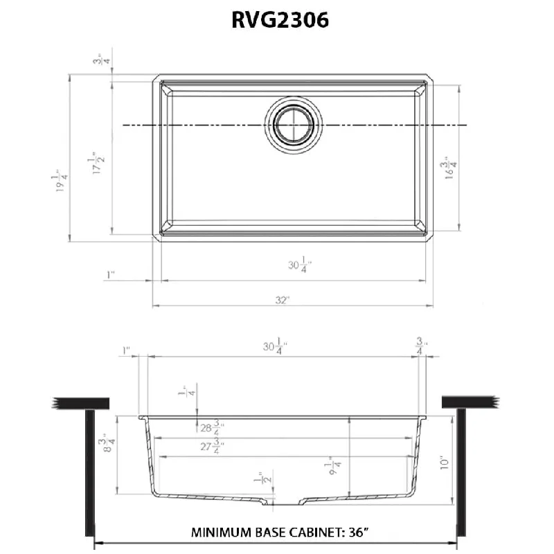 Ruvati 33-inch Undermount Workstation Granite Composite Kitchen Sink Matte Black - RVG2306BK