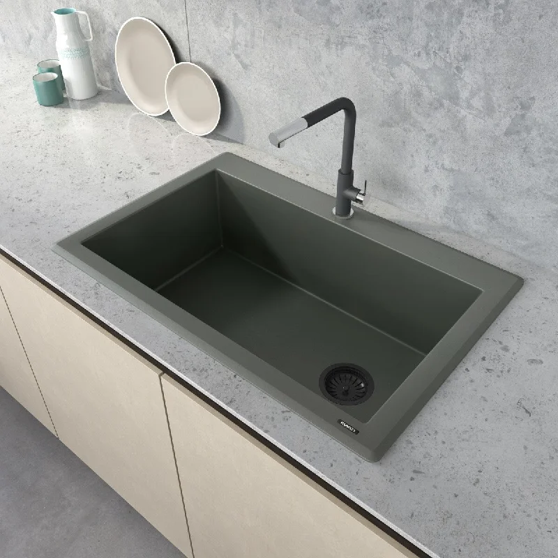 Ruvati 33 x 22 inch Granite Composite Drop-in Topmount Single Bowl Kitchen Sink - Juniper Green -