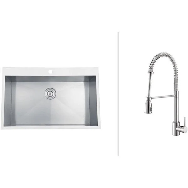 Ruvati RVC2396 Stainless Steel Kitchen Sink and Polished Chrome Faucet Set