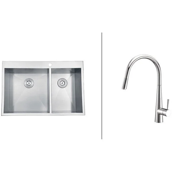 Ruvati RVC2402 Stainless Steel Kitchen Sink and Polished Chrome Faucet Set