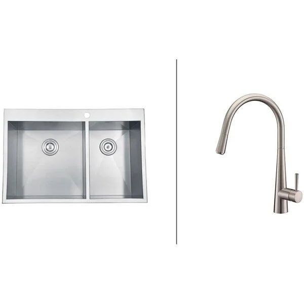 Ruvati RVC2403 Stainless Steel Kitchen Sink and Brushed Nickel Faucet Set