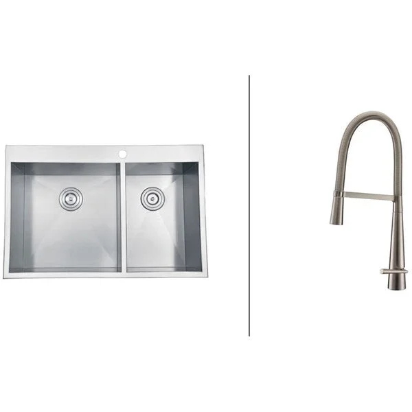 Ruvati RVC2404 Stainless Steel Kitchen Sink and Brushed Nickel Faucet Set