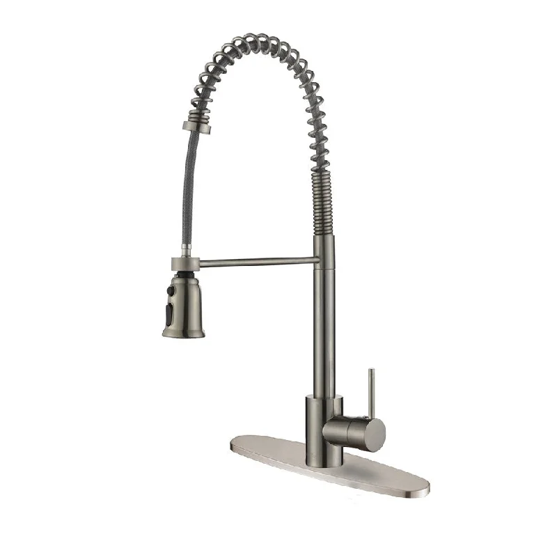 Ruvati RVF1215B1ST Commercial Style Stainless Steel Pullout Spray Kitchen Faucet with Deck Plate