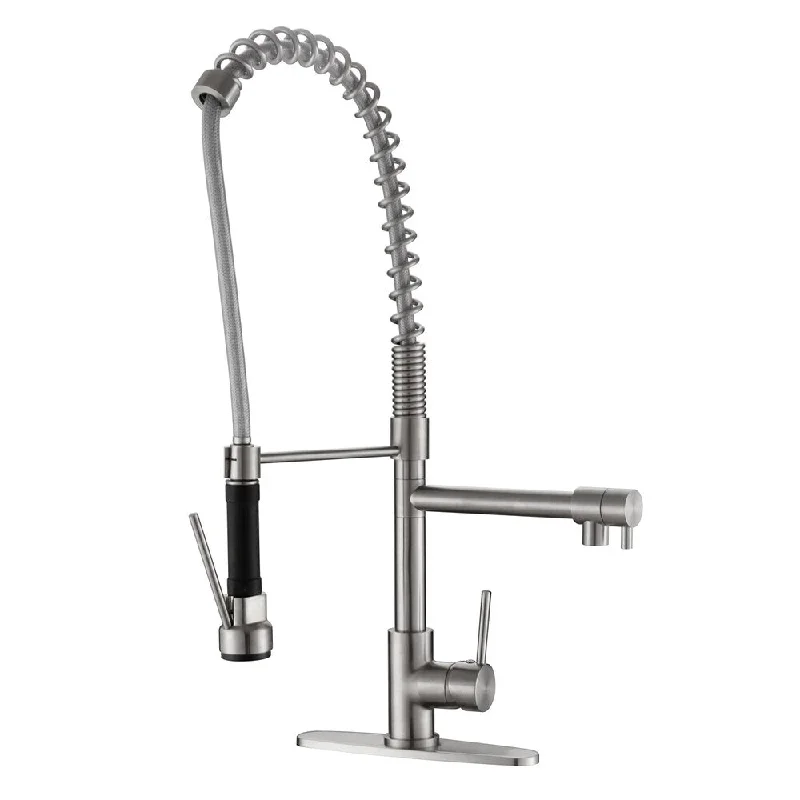 Ruvati RVF1290B1ST 28-inch Pre-Rinse Stainless Steel Commercial Style Kitchen Faucet with Deck Plate