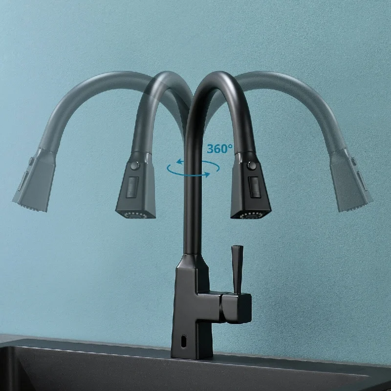 Single Handle Automatic Smart Pull Down Sprayer Kitchen Faucet - 4'' x 8.5''