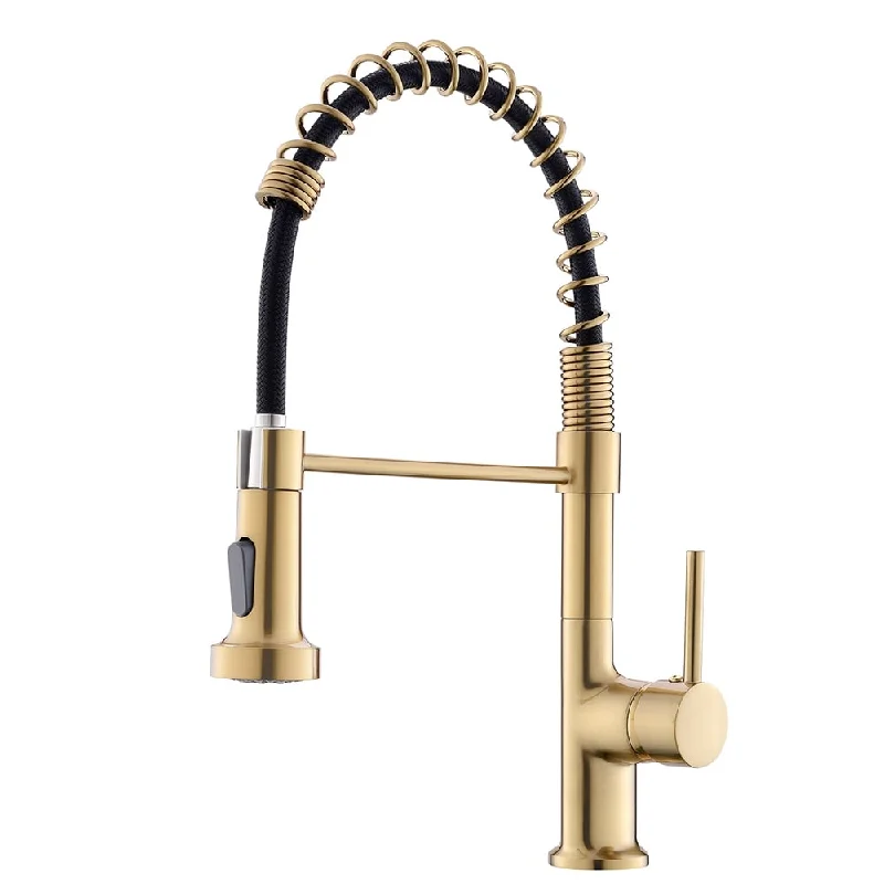 Single Handle Commercial Kitchen Sink Faucet With Pull Down Sprayer Modern Spring Single Hole Basin Taps Brushed Gold