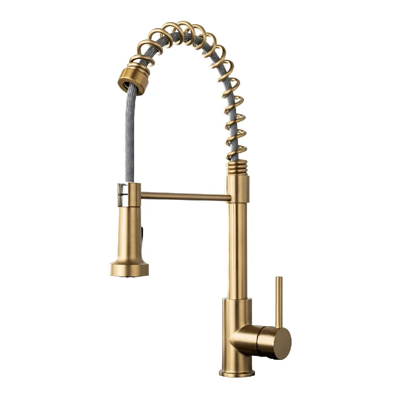 Single Handle High arc pull out kitchen faucet, Brushed Gold finish - 19.2" x 2" x 8.5" - 19.2" x 2" x 8.5"