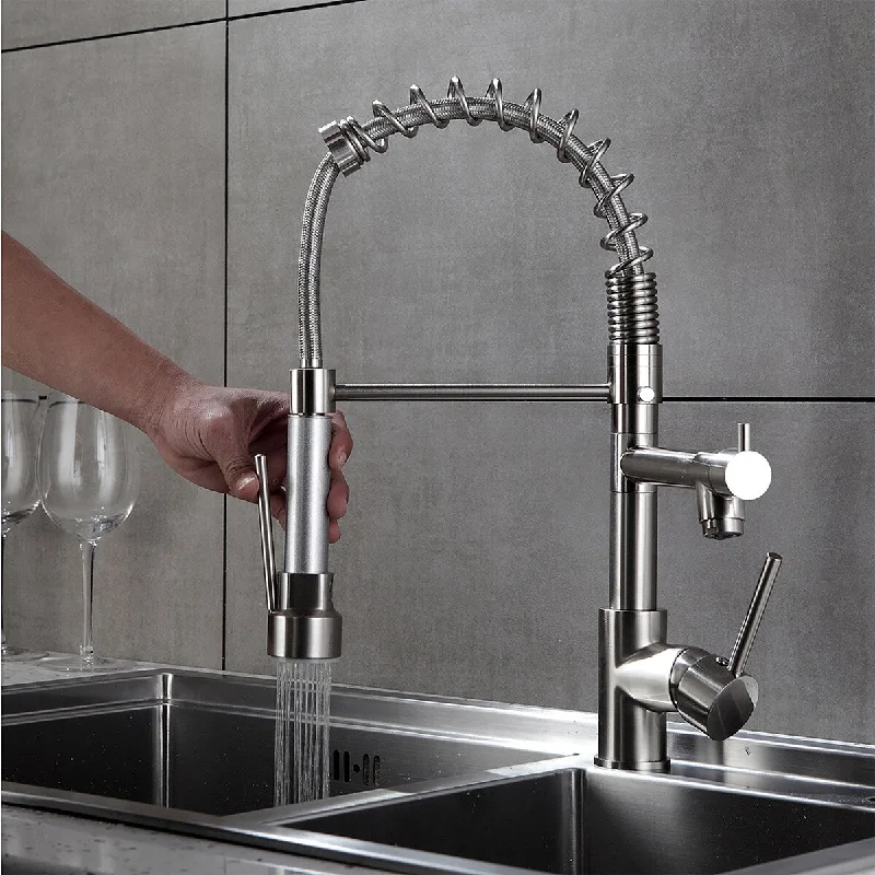 Single Handle High Arc Pull Out Sprayer Kitchen Faucet in Brushed Nickel - 4'' x 9.5''