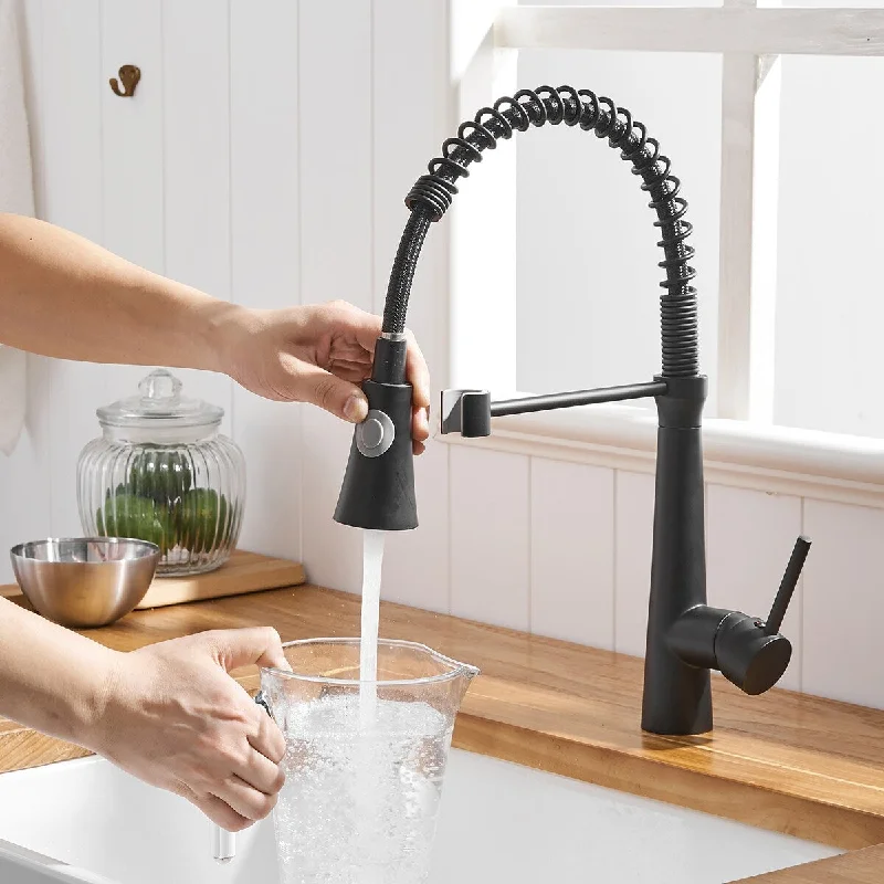 Single Handle Pull Out Sprayer Kitchen Faucet in Matte Black - 3.8'' x 8.5''