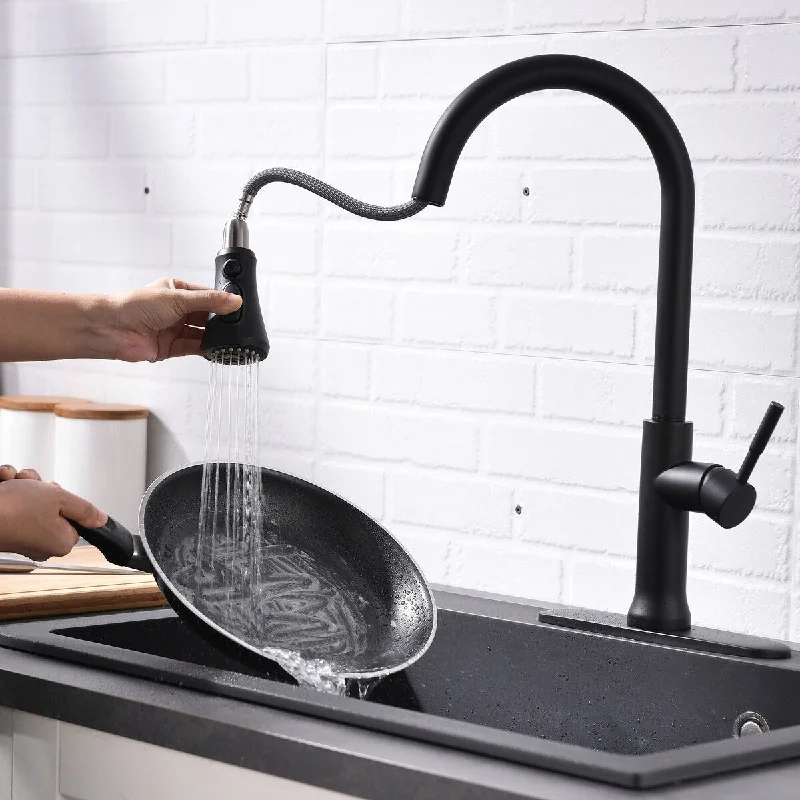 Single Handle Single Hole Deck Mount Standard Kitchen Faucet in Black - 9.9'' x 9''