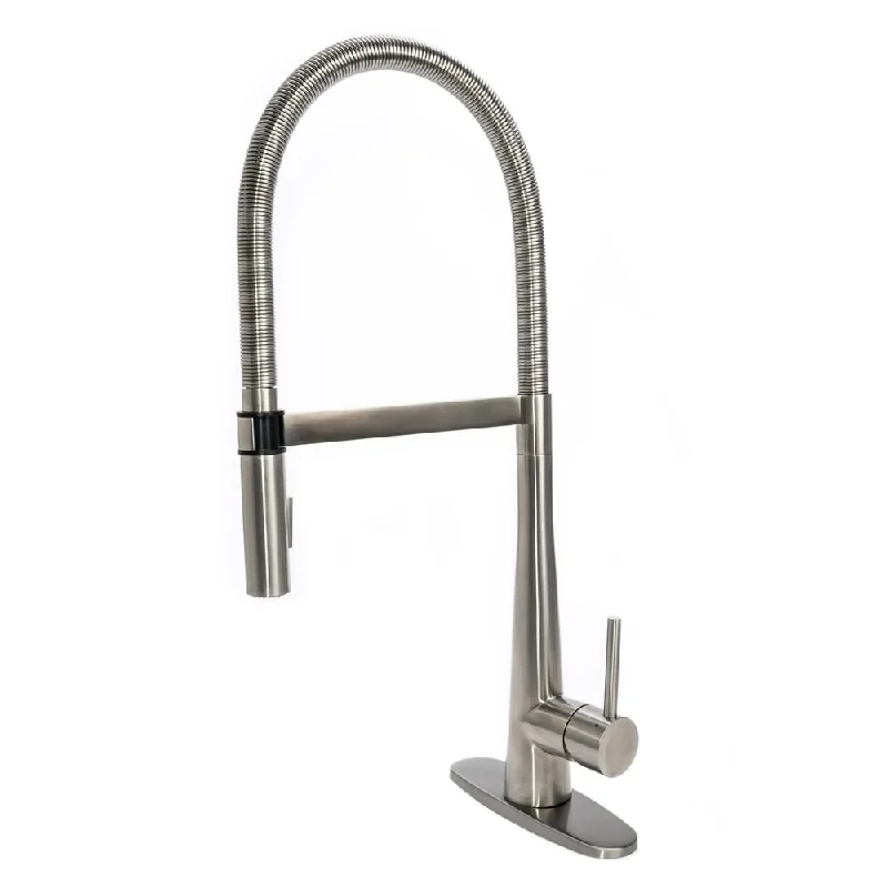 Solid Stainless Steel Gourmet Spring Kitchen Faucet with Deck Plate and Metal Sprayer