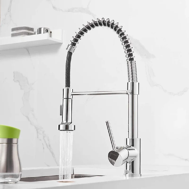 Spring Kitchen Sink Faucet Low Lead Commercial Solid Brass Single Handle Single Lever Kitchen Faucet with Pull Down Sprayer