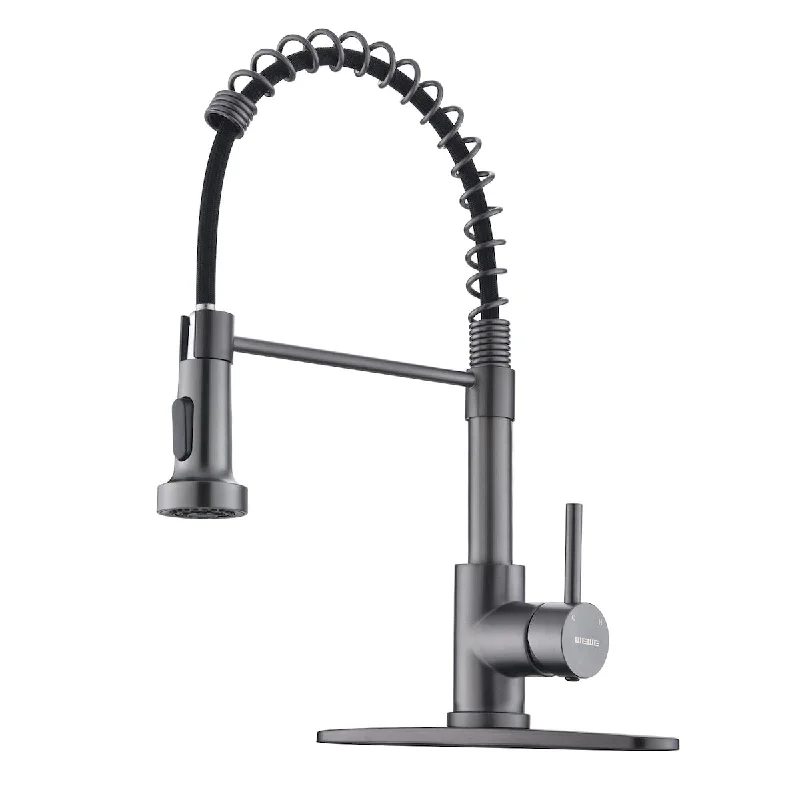 Stainless Kitchen Faucet, with Pull Down Sprayer, Kitchen Faucet with Deck Plate, Commercial Single Handle Sink Faucet