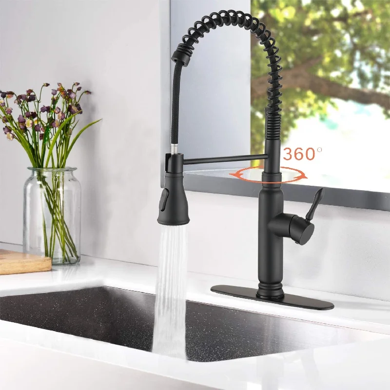 Stainless Steel Matte Black Touch Kitchen Faucet, with Pull Down Sprayer, Spring Shape Faucet Single Hole Mixing Hot and Cold