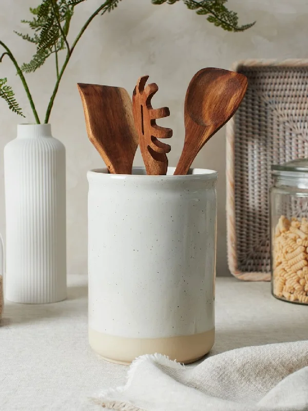 Cream Stoneware Utensil Pot