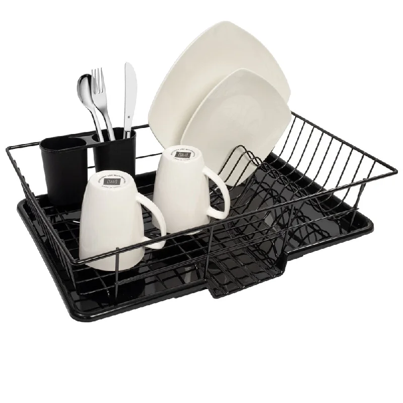 Sweet Home Collection 3-Piece Kitchen Sink Dish Drainer Set Black